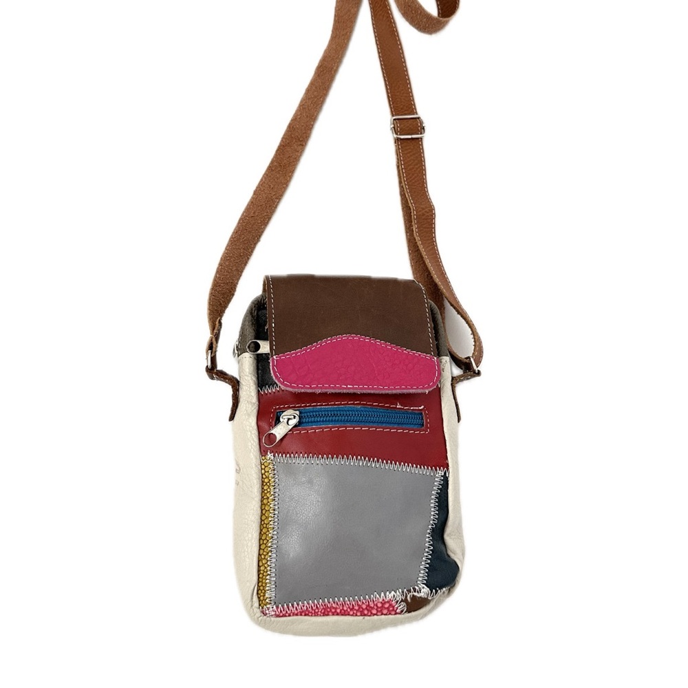 Stylish Leather Patchwork Mini Crossbody Utility … - image 1